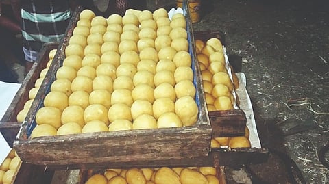 Jaggery balls stacked up at a production unit in Salem