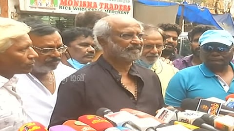Rajinikanth meeting the press after paying respects to 'Judo' Rathinam