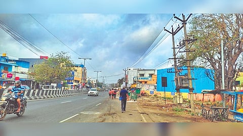 The spot from where the bus shelter was removed at Balaji Nagar in Ambattur.