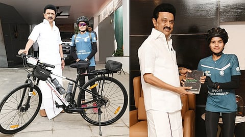M K Stalin meets cyclist Aasha Malviya on Sunday