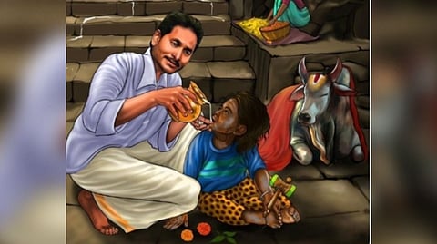 Jagan Mohan Reddy is seen feeding milk to a child dressed as Lord Shiva