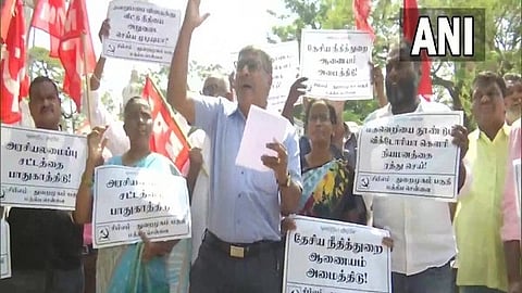 CPI (M) protest Victoria's appointment as Madras HC judge in Chennai