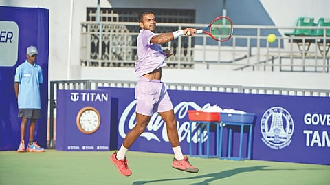 Sumit Nagal in first-round action on Tuesday