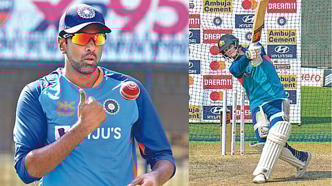 R Ashwin; Australia stand-in-captain Steve Smith during a practice session