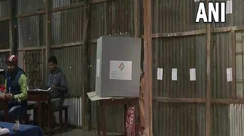 Polling in progress at a polling booth in Gomati, Tripura