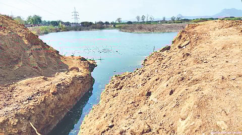 The channel dug by PWD to drain Katpadi lake for beautification works