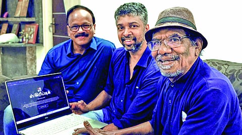 Dhananjayan and Madhan Karky with Bharathiraja