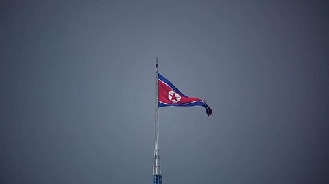 A North Korean flag flutters at the propaganda village of Gijungdong in North Korea, in this picture taken near the truce village of Panmunjom inside the demilitarized zone.