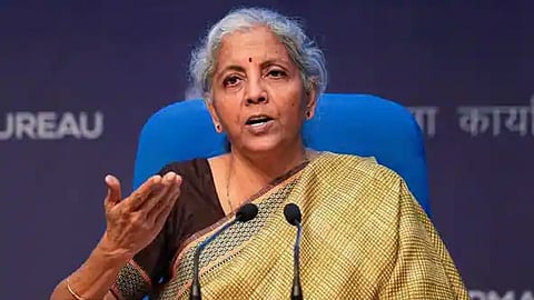 Union Finance and Corporate Affairs Minister Nirmala Sitharaman addresses a press conference after the 49th GST Council meeting