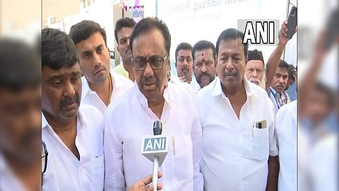 EVKS Elangovan arrived at the Mahajana School, Agrahara Street, polling booth no. 180 to cast his vote for Erode bypolls