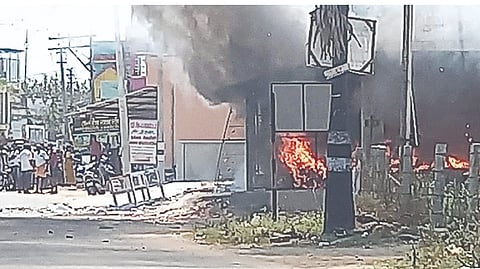 The fire at a cracker shop in a village near Natrampalli on Sunday