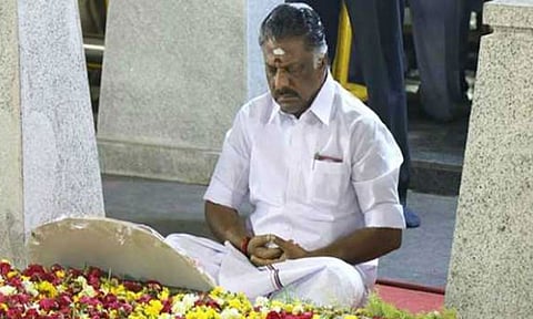 O Panneerselvam at the memorial of J Jayalalithaa