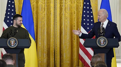 President Joe Biden speaks during a news conference with Ukrainian President Volodymyr Zelenskyy in the White House