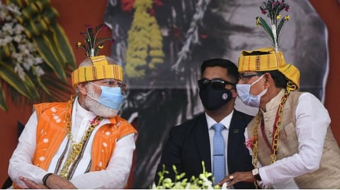 Prime Minister Narendra Modi with Madhya Pradesh Chief Minister Shivraj Singh Chouhan
