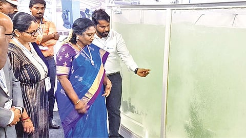 Tamilisai Soundararajan, Governor of Telangana and Lt Governor of Puducherry, visiting a stall after inaugurating the expo on Thursday