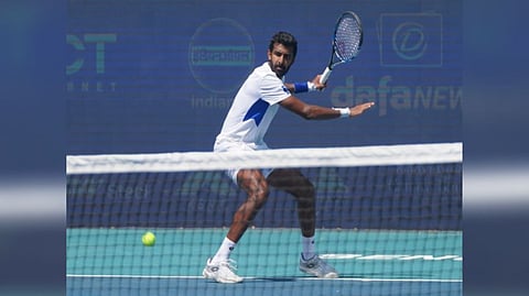 Prajnesh Gunneswaran in action during Bengaluru Open 2023