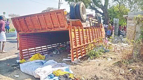 Goods carrier vehicle toppled