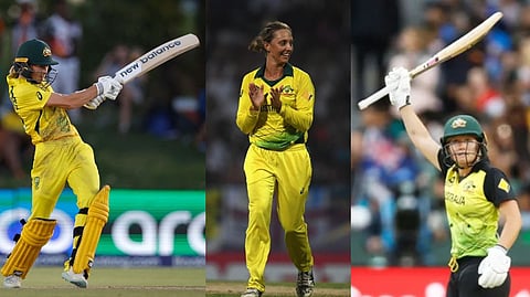 (L to R) Meg Lanning; Ashleigh Gardner and Alyssa Healy
