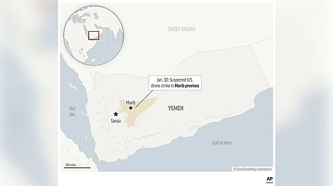 The map above locates Marib, Yemen and the Marib province, site of a suspected U.S. drone strike that killed three members of al-Qaida on Jan. 30, 2023