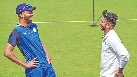 Saurashtra and Bengal skippers Jaydev Unadkat and Manoj Tiwary during a training session