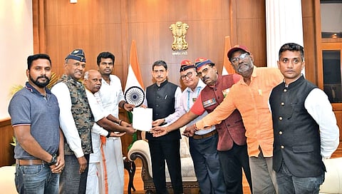 BJP leaders led by state president K Annamalai petitioning Governor RN Ravi over the death of soldier M Prabhu