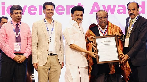 CM Stalin presents lifetime achievement award to Dr S Thanikchalam for his contribution in the field of cardiology.