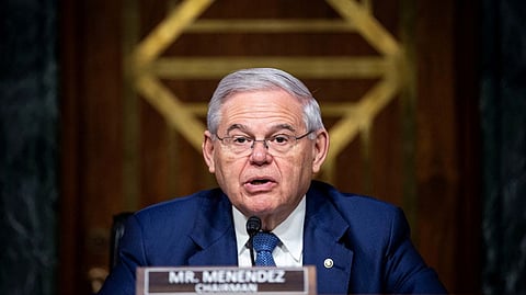 Senator Robert Menendez, a Democrat from New Jersey and chairman of the Senate Foreign Relations Committee, speaks during a hearing in Washington