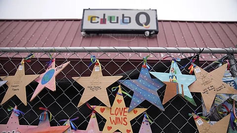 Exterior view of Club Q Wednesday, Feb. 22, 2023, in Colorado Springs, Colo.