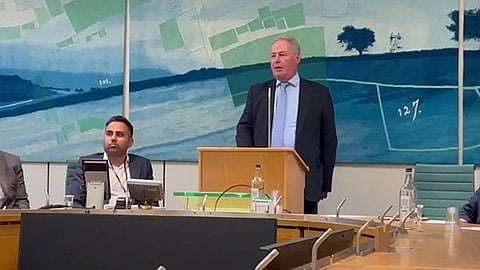 UK MP Bob Blackman at an all parliamentary meeting in the UK
