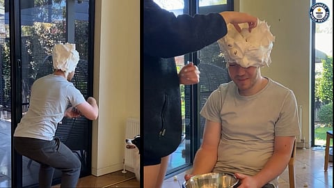 Man creates world record catching balls using shaving foam on head