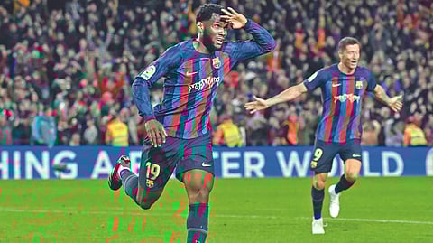 Franck Kessie celebrates after scoring the winning goal right at the end.