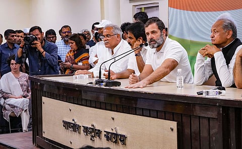 Rahul Gandhi addressing the media on Saturday