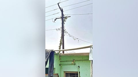 Electricity pole seen
inside one ot two houses
at Kaliammanpatti hamlet