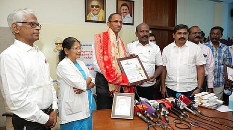 Tamil Nadu Health Minister Ma Subramanian met the team of doctors who performed the surgery and honoured them.