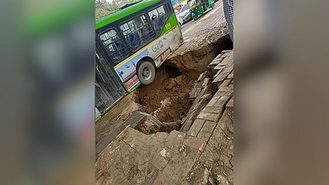 Visuals of the caved-in road