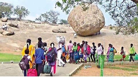 Tourists seen at Mahabalipuram.