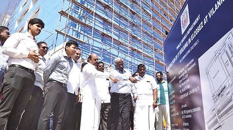 EV Velu inspects the construction of additional infrastructure at TIDEL Park in Coimbatore