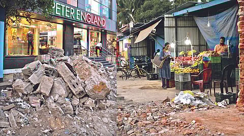 Debris from CMRL
construction blocks
pathways to retail
outlets, and add to dust pollution