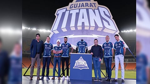 BCCI secretary Jay Shah, Captain Hardik Pandya and Head Coach Ashish Nehra of Gujarat Titans