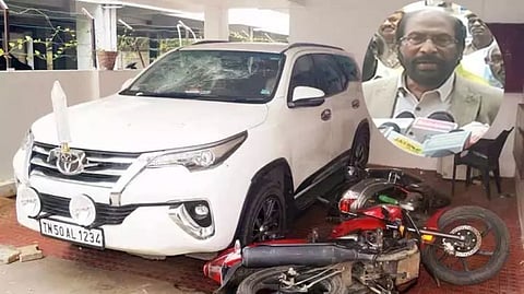 Picture of Siva's vehicles attacked; (inset) Tiruchy Siva