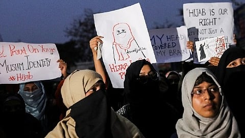Protest over the hijab row in Delhi