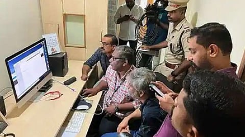 Police Crime Branch team conducts a raid at the Asianet News office