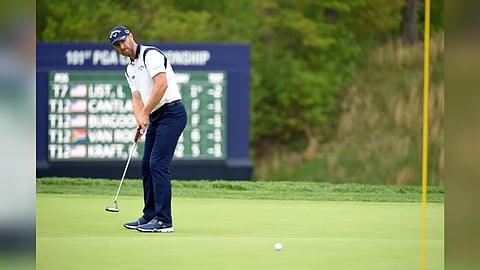 Brendan Jones putts on the 14th green during the second round of the PGA Championship golf tournament at Bethpage State Park