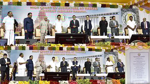 Chief Minister MK Stalin, T Raja, Kiren Rijiju and Chief Justice of India DY Chandrachud