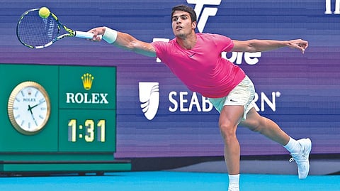 Men?s World No.1 Carlos Alcaraz deployed his dynamic game to tame Tommy Paul 6-4, 6-4 and set up a quarter-final with Taylor Fritz