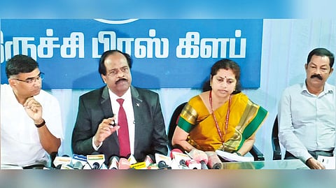 Vice Chancellor M Krishnan addressing media in Tiruchy on Thursday.