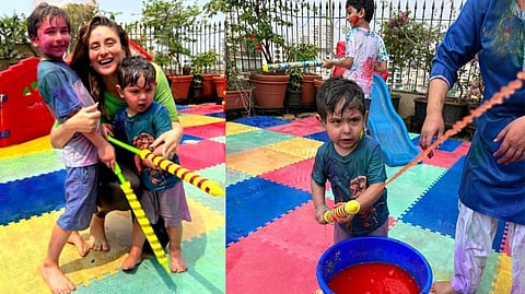 Kareena celebrates Holi with Taimur, Jehangir