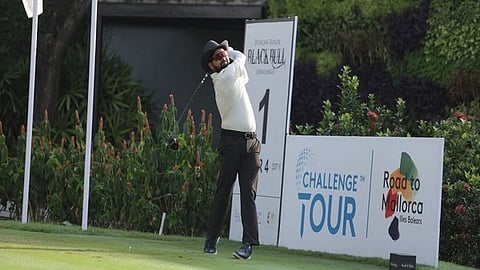 Golfer Aman Raj in action during Round-2 of European Challenge Tour