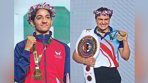 Nitu Ghanghas (left) and
Saweety Boora