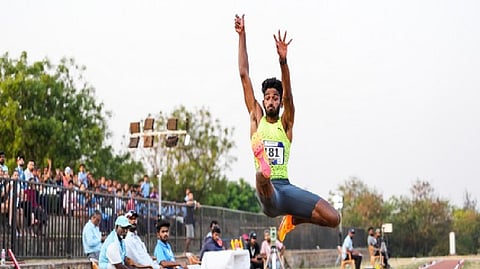 Jeswin Aldrin in action during Indian Open Throws and Jumps Competition